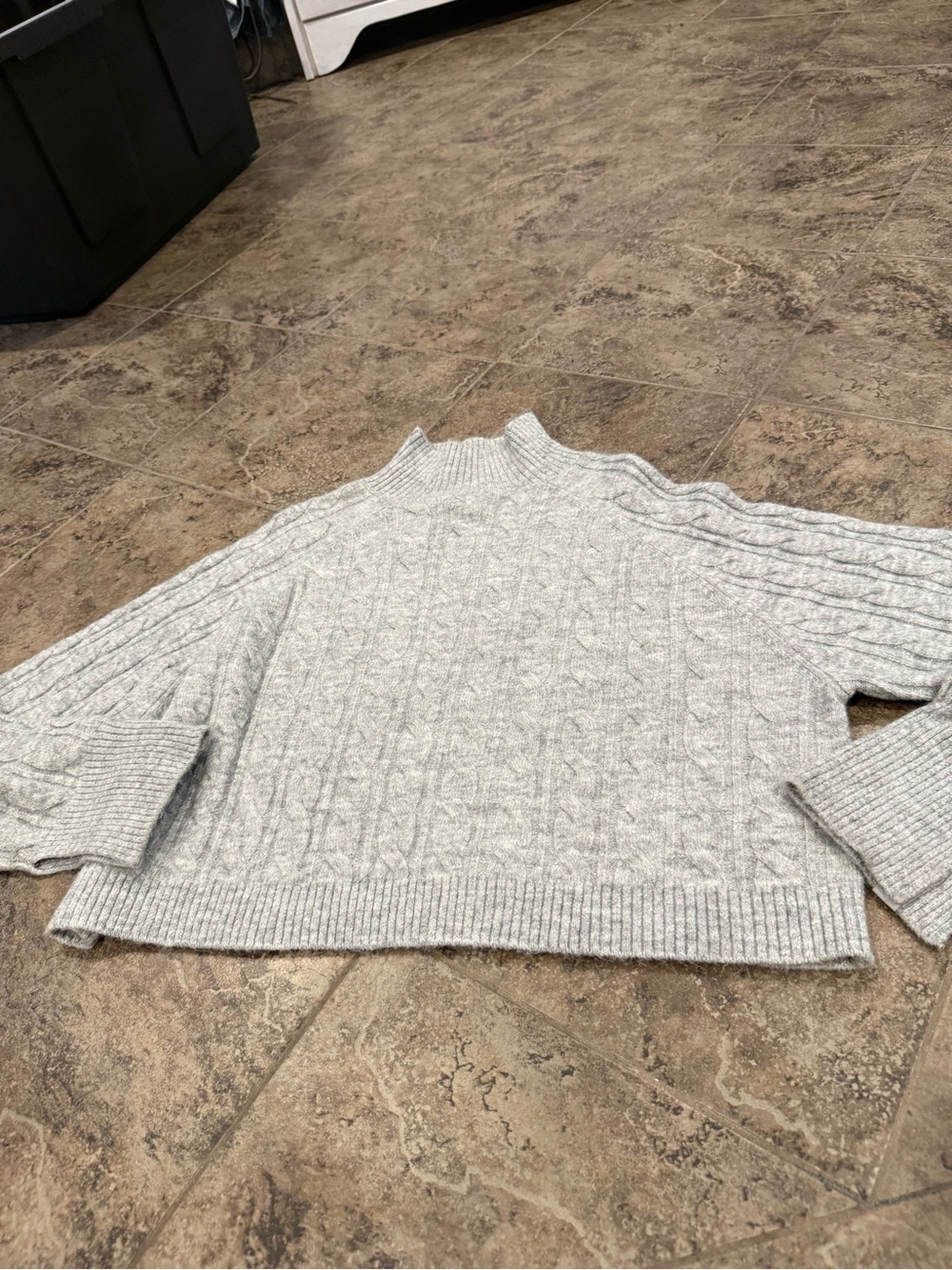 🍕Women's Light Gray JoyLab Cable-Knit Mock Neck Sweater